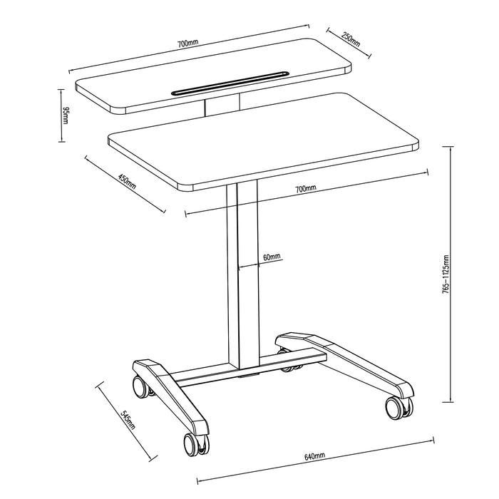GKU Mobile Rolling Dual-level Laptop Cart Stand | Height Adjustable Work Station Sit Stand Desk with Cup Holder & Hooks White F047-FA114
