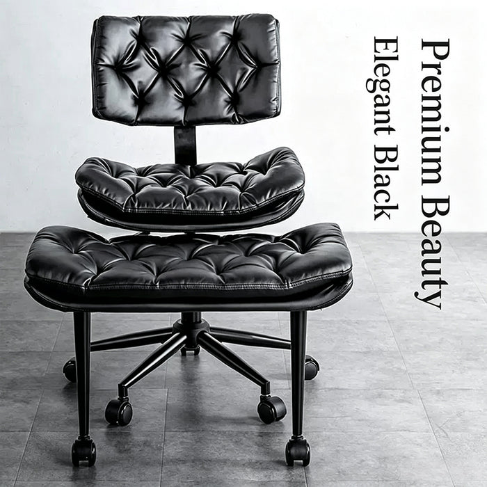 Tufted PU Leather Swivel Office Chair with Movable Footrest Black Ergonomic Desk Chair