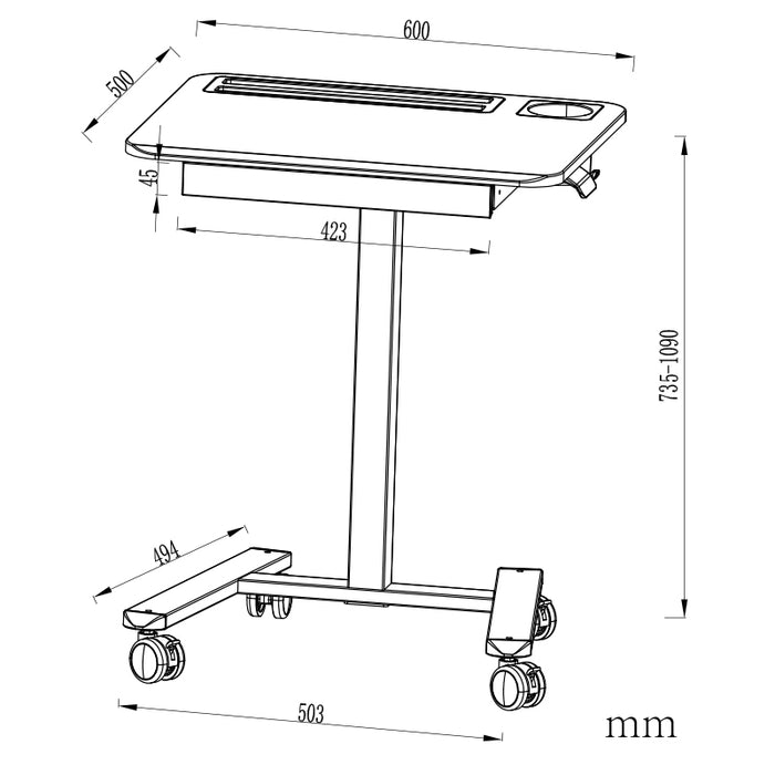 Mobile WHEELY Sit Stand Desk 600X500MM FA122ww