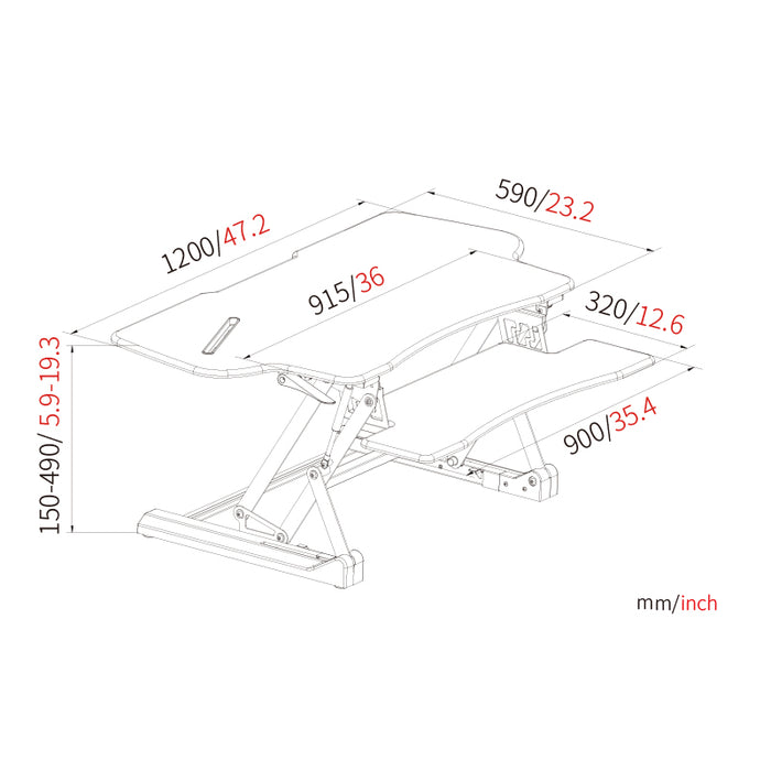 Sit Stand Desk Adjustable Riser Ergonomic Work Station 1200x590mm GLD07L