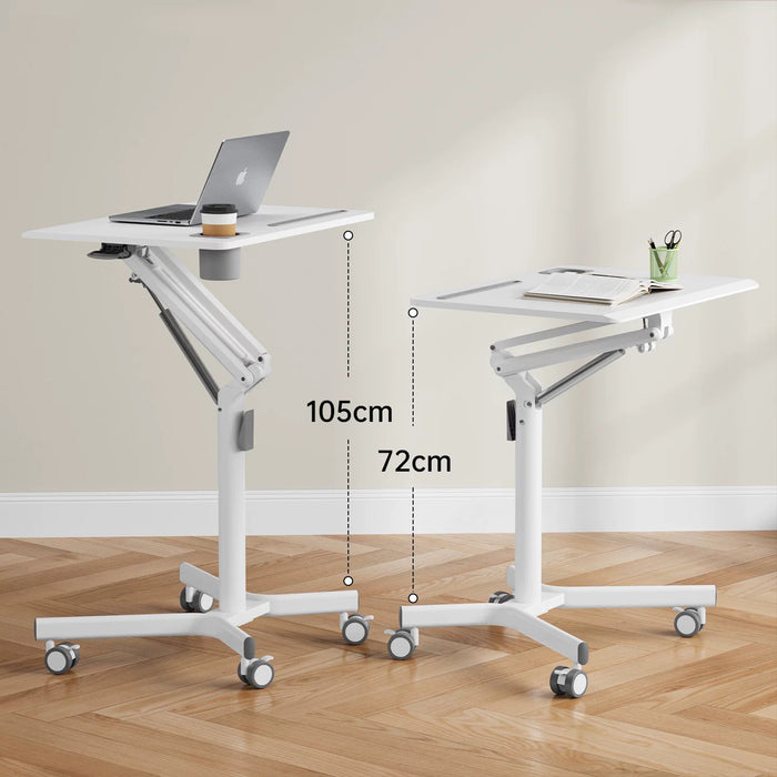 GKU Height Adjustable Mobile Standing Desk with Wheels 700x520mm Sit Stand Desk Laptop Desk for Home Office FDS101B-W