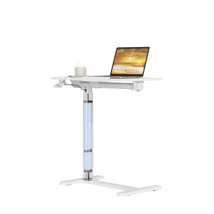 Gku Rolling Height Adjustable Overbed Side Cart Table | Tilting Split Laptop Desk Work Station with Cup Holder, Mobile Sofa Standing Desk  FA127 White