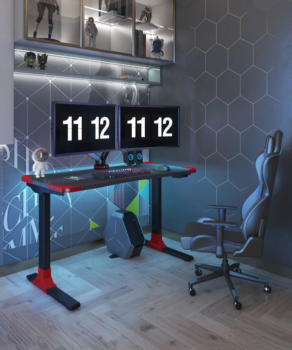 CLEARANCE Flexi-Desk Carbon Fibre finish Electric Sit/Stand Gaming Desk
