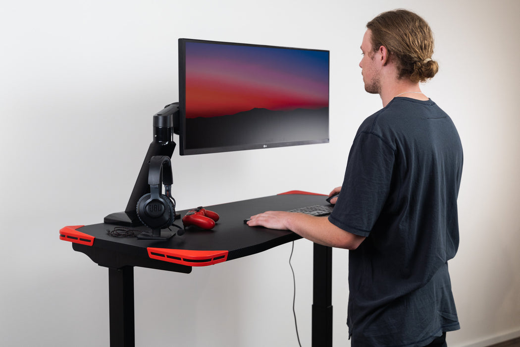 CLEARANCE Flexi-Desk Carbon Fibre finish Electric Sit/Stand Gaming Desk