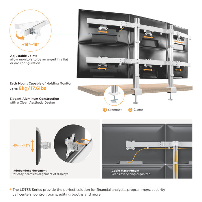 Mountech Multi Display Aluminum Monitor Arms Mount Heavy Duty Articulating 6 screens