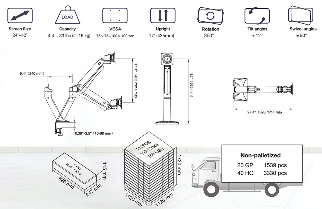 NB45DUAL Heavy‑Duty Monitor Arm Bundle with Dual‑Monitor Cross Bar