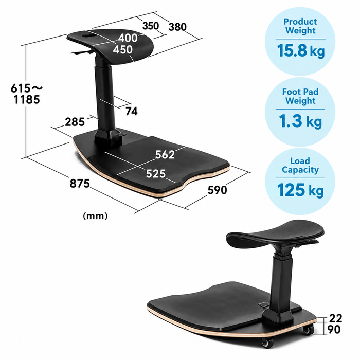 Ergonomic Standing Stool with Anti-Fatigue Mat & Wheels