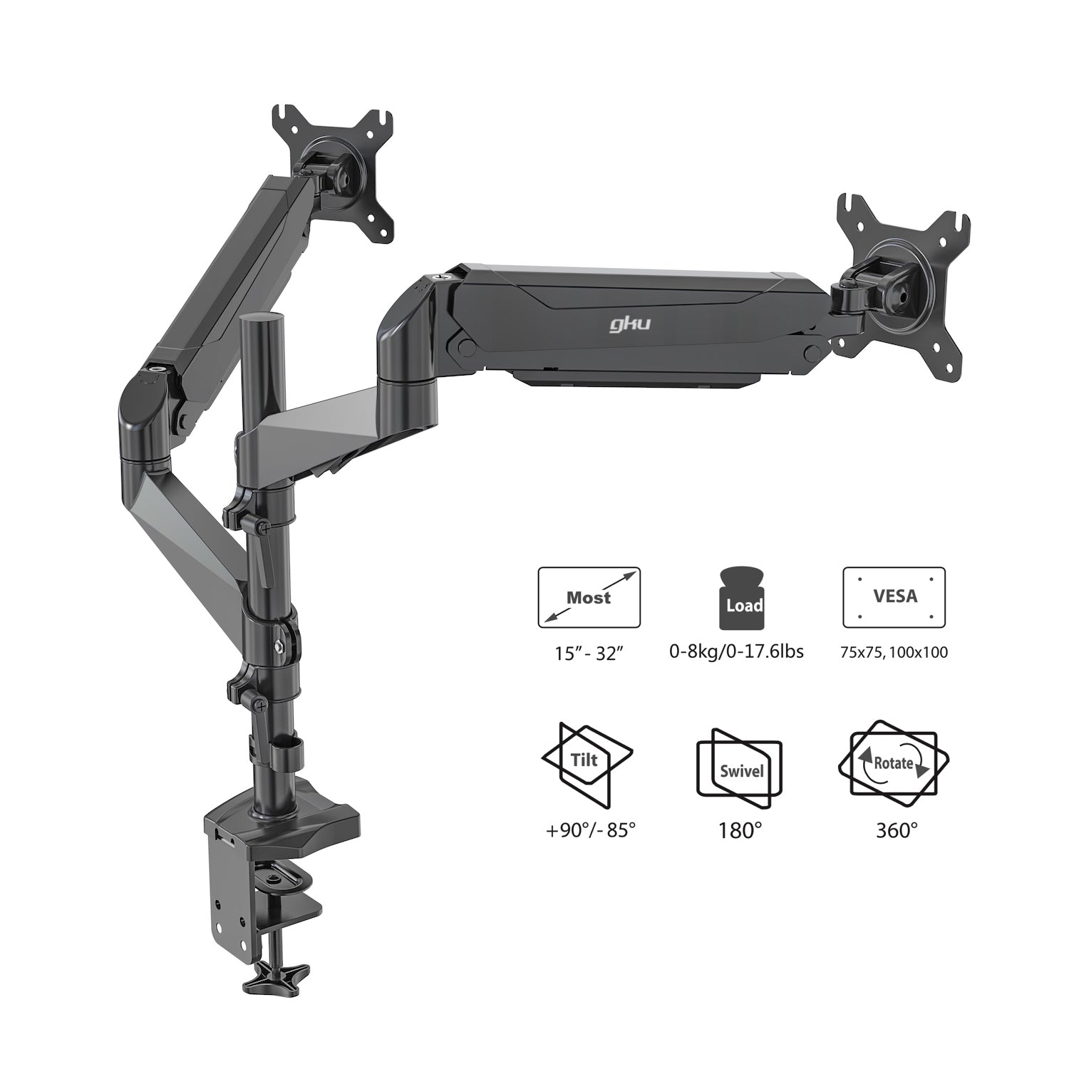 gku™ PRO-Riser V2 Dual LCD Monitor Desk Mount | gku.