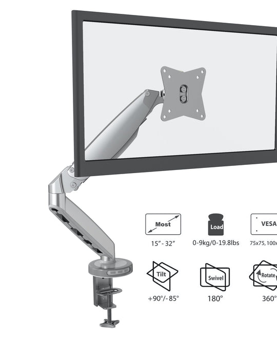 GKU Single Monitor Desk Mount - ProRiser Gas Spring Monitor Arm